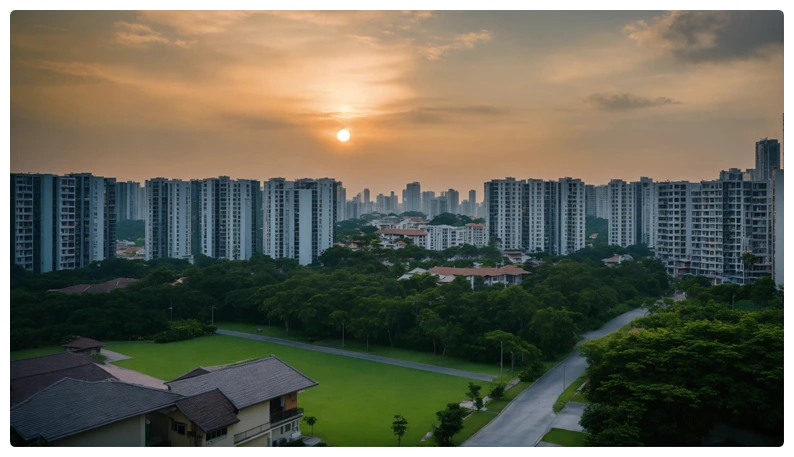 A visual featuring real estate and city buildings.