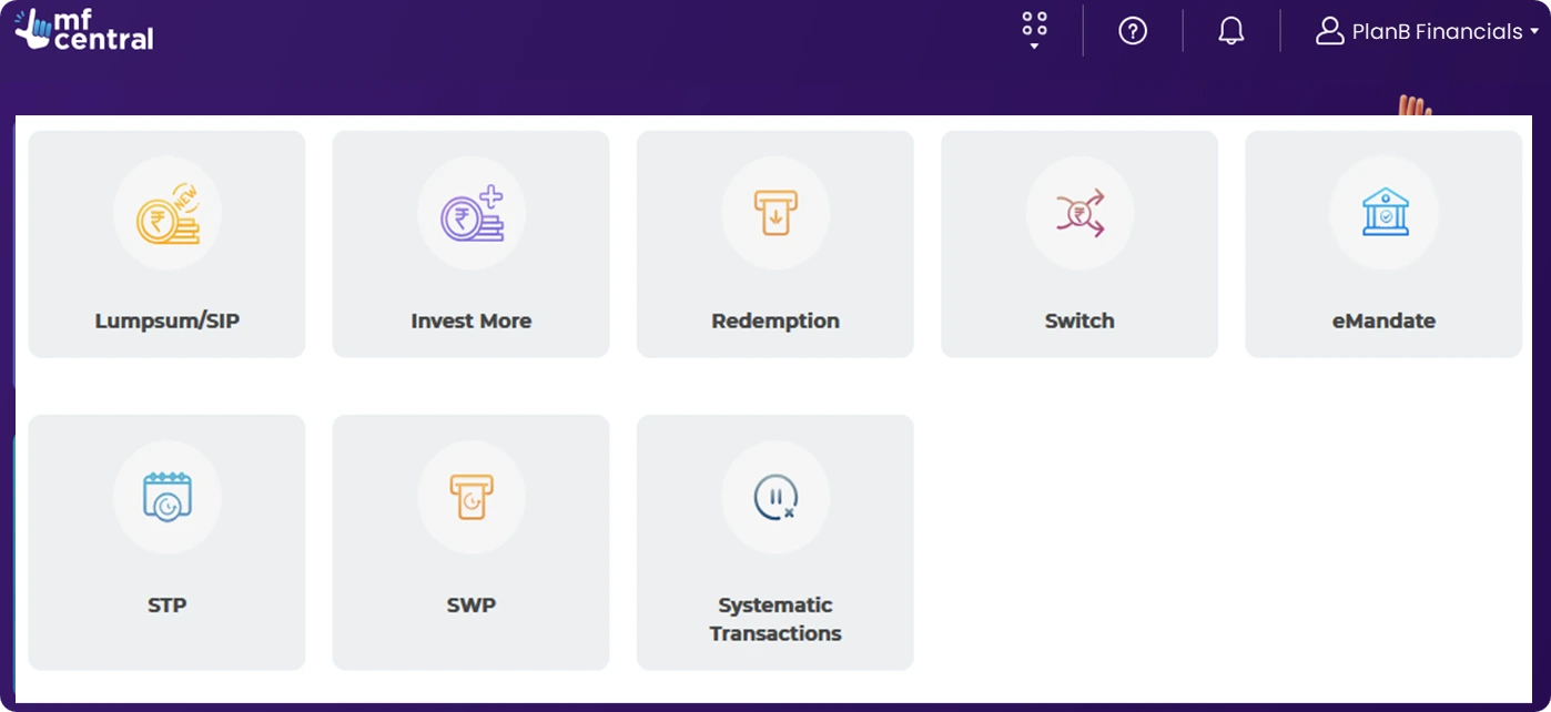 MF Central Mutual Fund Portal Transactions